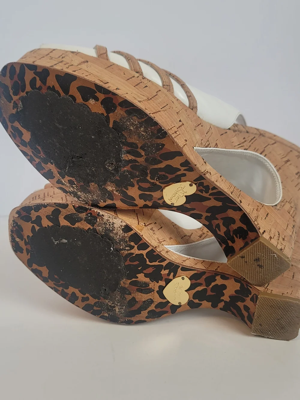 Betsey Johnson June Leather Cork Platform High Heel Wedge Sandals Cork Straps 10